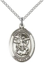 STERLING SILVER ST MICHAEL PENDANT ON A CHAIN - 3/4" x 1/2"